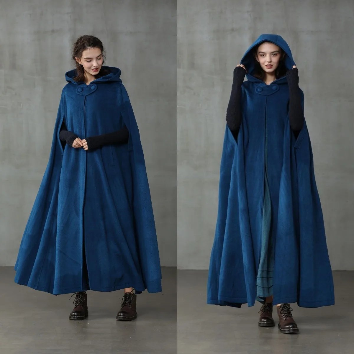 

Maxi Hooded Wool Cloak Bridal Wrap Cape Winter Cashmere Royal Blue Capes Women Holloween Coat Custom Made