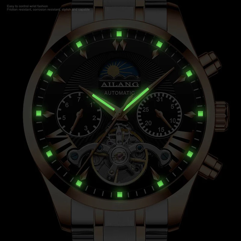 Top Brand Luxury Men's Mechanical Watch Moon Phase Multi-function Tourbillon Watch Diving Clock Business Men Wristwatch enlarge