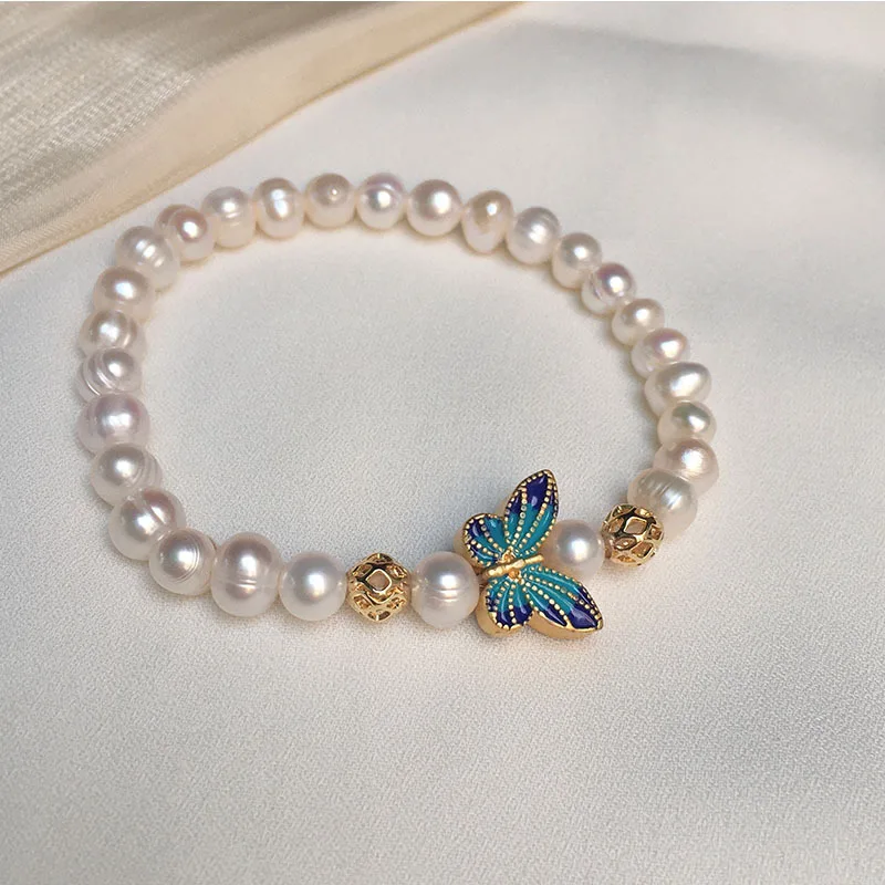 Natural Freshwater Pearl Luxury Charm Bracelet Retro Butterfly Temperament Versatile Beaded Bracelet Fashion Design Jewelry Gift