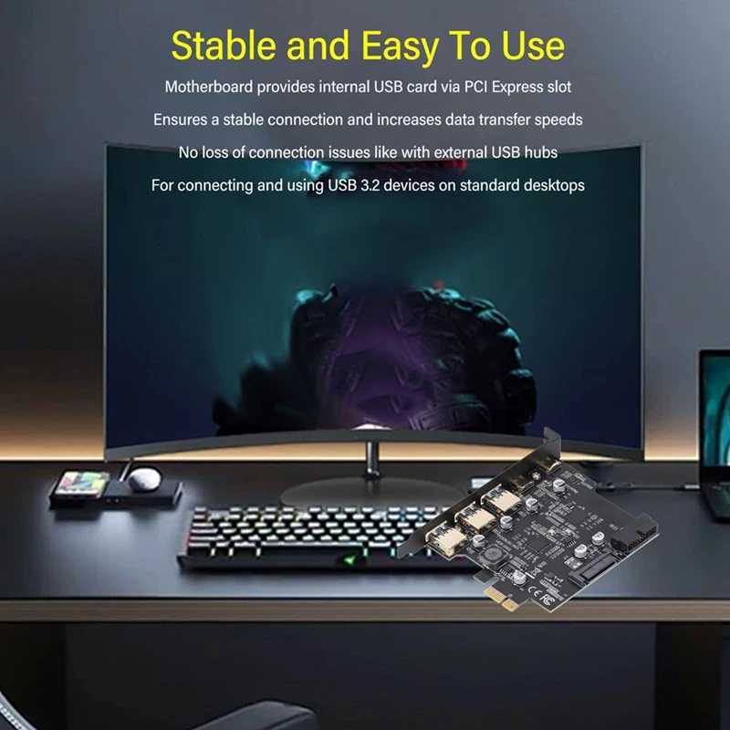 Карта расширения Pcie 5 портов к USB 3.2 2 Type C Простая установка 20 Гбит/с 3 типа A для Windows