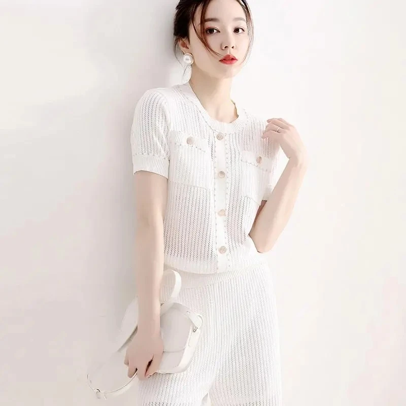 Корейский модный ледяной вязаный костюм летний трендовый Повседневный пуловер с