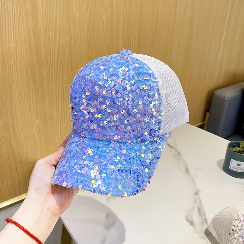 

Ladies Summer Outdoor Sun Hat Black Dazzling Sequins Mesh Breathable Baseball Cap Couple Spring Outing Fashion Wild Cap Usa Hat