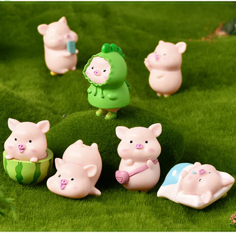 

7pcs/set Cartoon Pig Animal Doll Toy Model Statue Figurine Ornament Miniatures Home Decoration