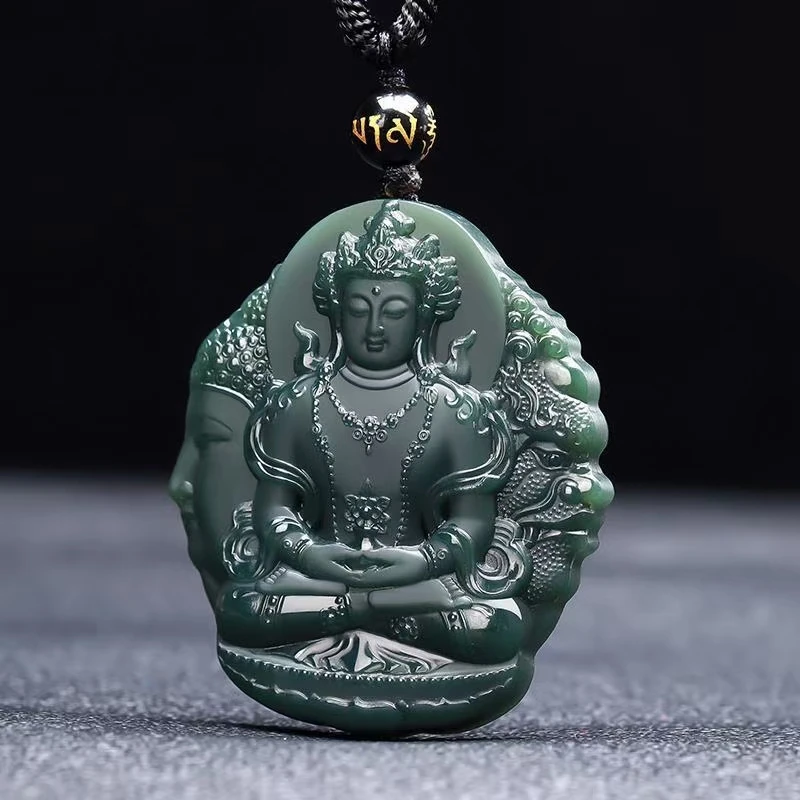 

Natural Hetian Cyan Jade Carving Buddha Black Green Pendant Jadeite Charm Necklace Exquisite Jewelry Men Women with Chain
