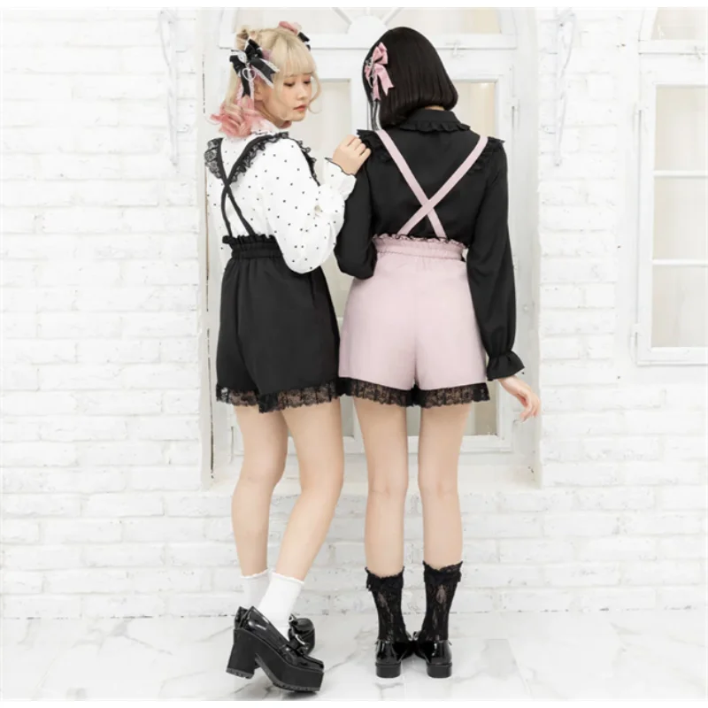 Spring and Summer Women's Shorts New Suspender Shorts Female Loose Slimming Rojita Japanese Style Cute Lace Lolita Casual Shorts