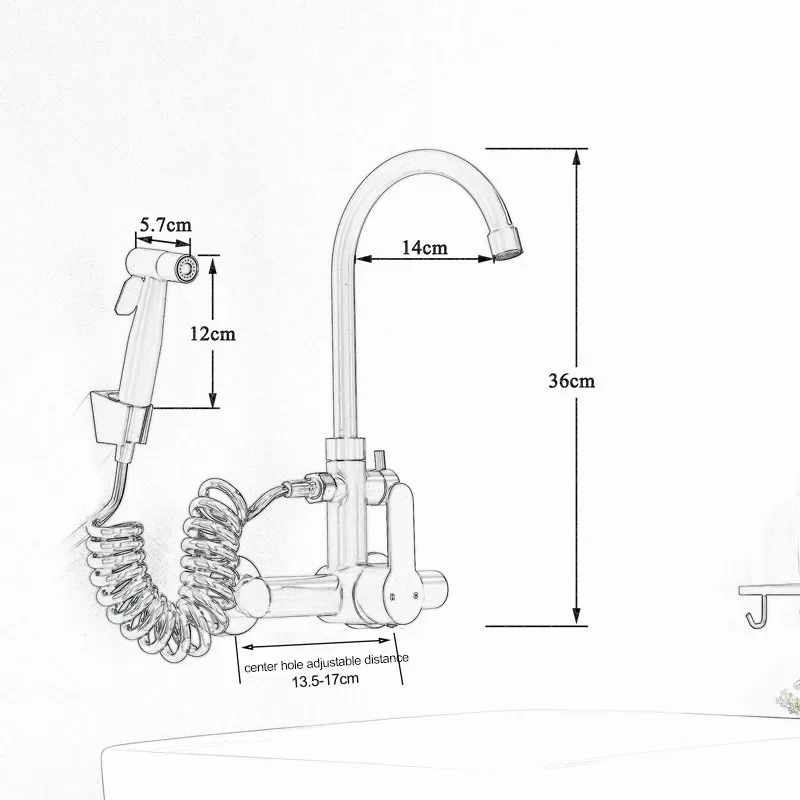 

Black Wall Mount Kitchen Faucet 304 Stainless Steel Hot Cold Bathroom Mixer Crane Tap Rotation with Bidet ​Faucet Dual Holes
