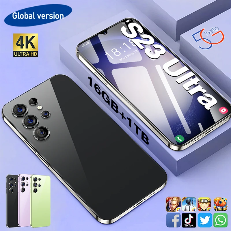 

Оригинальный смартфон S23 Ultra 5G, 7,3 дюйма, разблокированные телефоны 16 ГБ + 1 ТБ, 4G, две SIM-карты, мобильные телефоны 72 МП, HD сотовый телефон