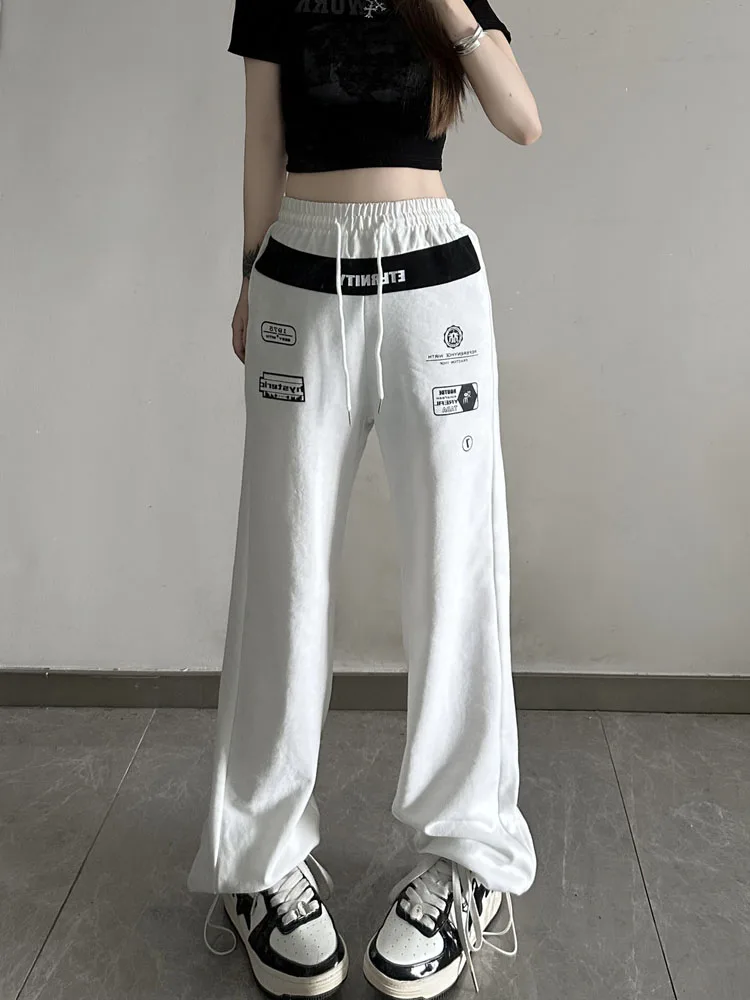 

Прямые спортивные брюки SONNEESD в стиле Харадзюку сафари для инструментов с эластичным поясом дизайнерские брюки с буквенным принтом свободные широкие штаны