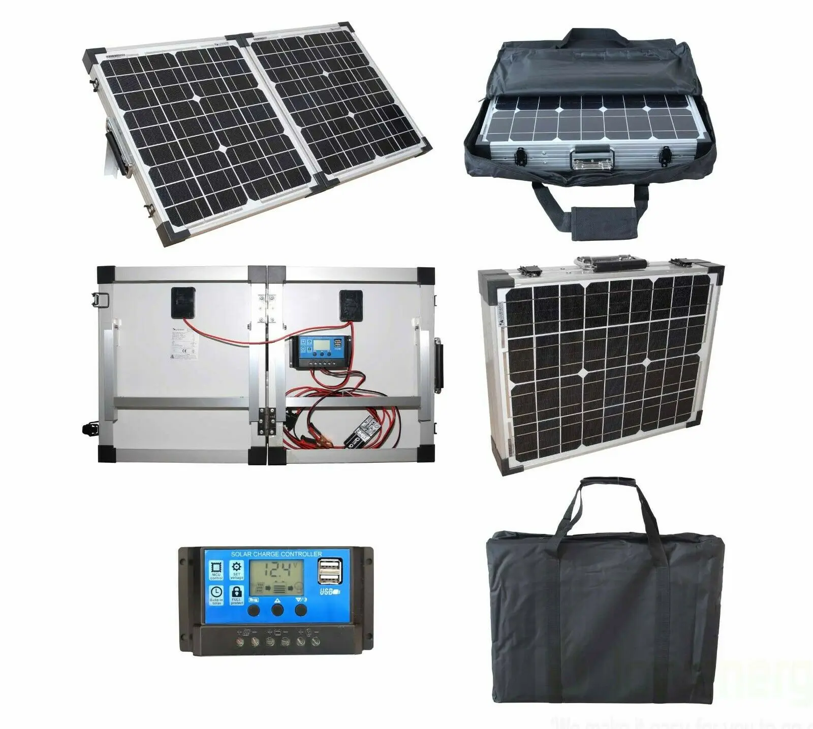 

40W Portable Mono Folding Solar Panel Kit 12v Battery Charger Camping Caravans
