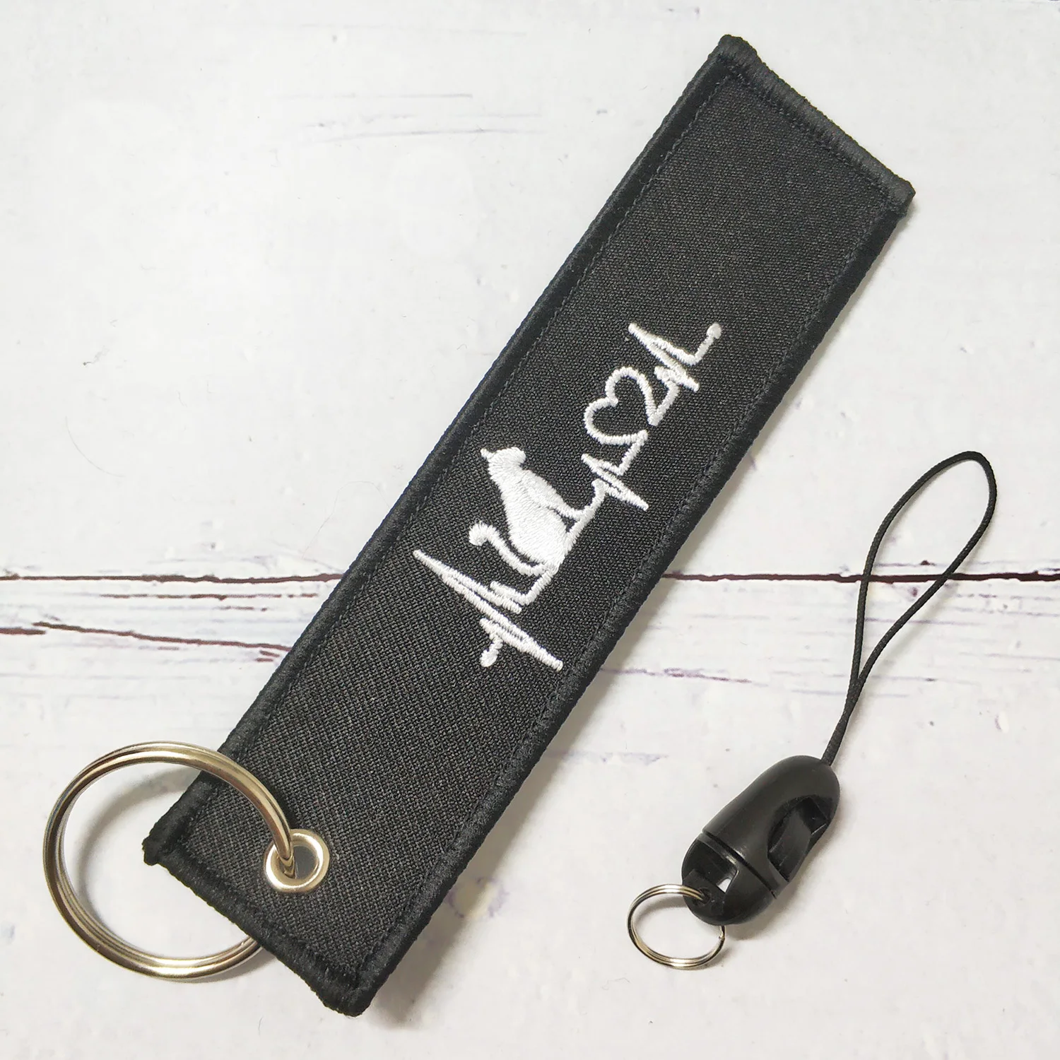 

1 Set Black White Cute Cat Embroidery Phone Strap Keychain for Motorcycle and Car Wrist Strap Lanyard for Keys Phone Case Straps