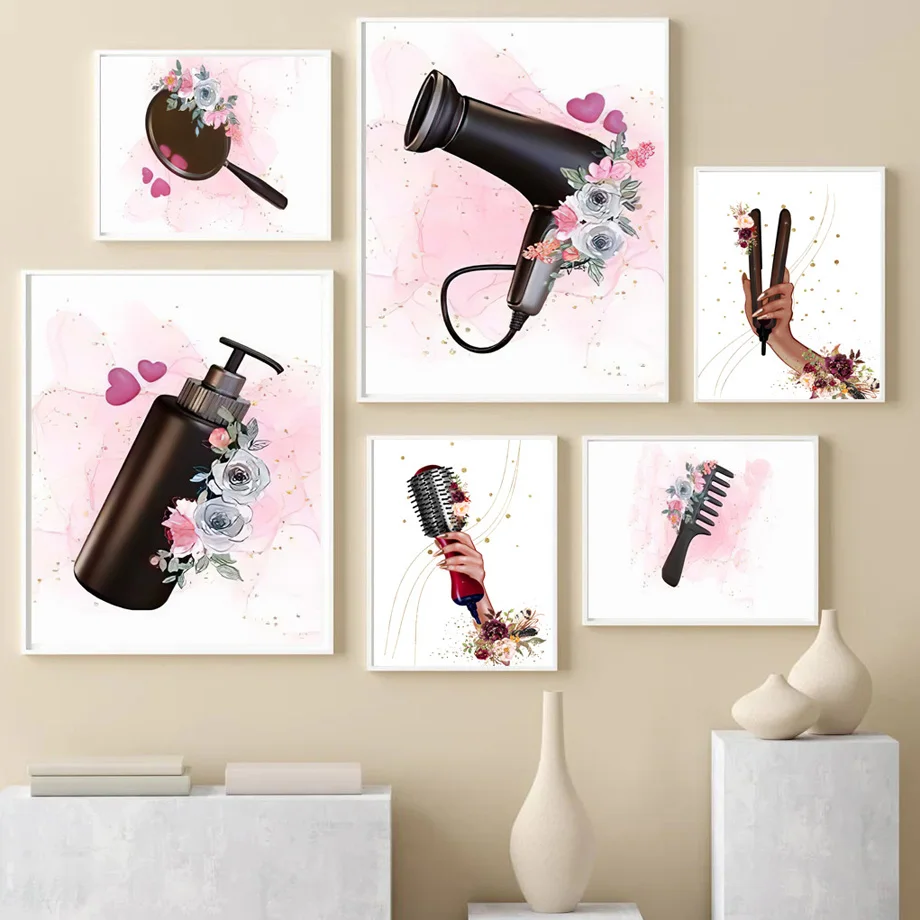 Hair Salon Hairdresser Hairstylist Tools Wall Art Canvas Painting Nordic Posters And Prints Wall Pictures For Beauty Salon Decor