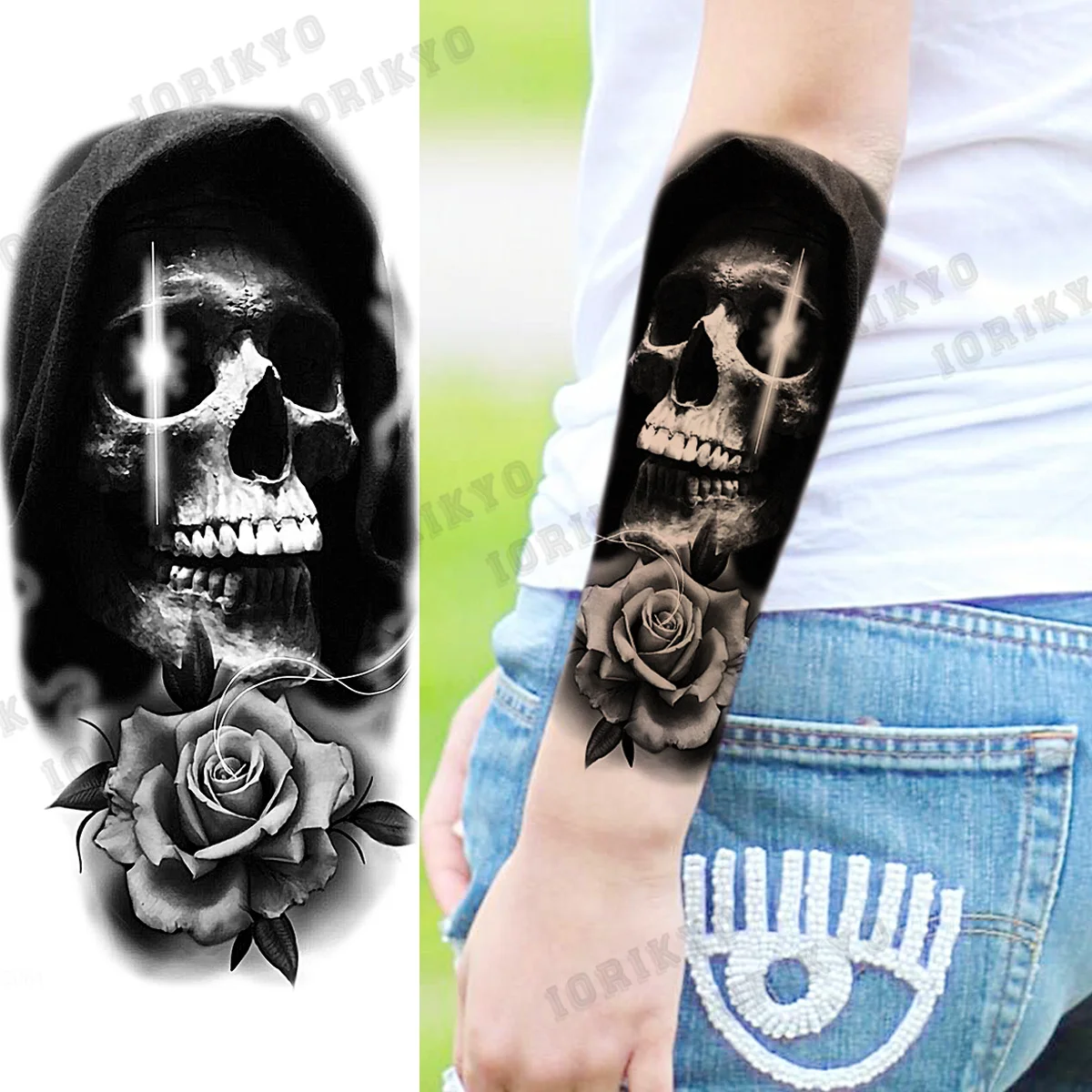 Реалистичные временные татуировки с волком черепом для мужчин взрослые роза