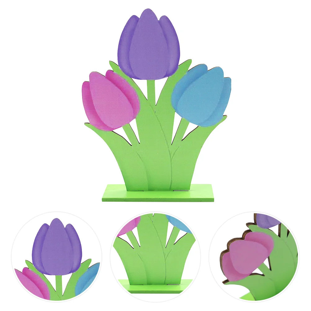

Easter Adornments Creative Bright Color Pretty Easter Ornament Wood Tulip Decors for Gift Desktop Home
