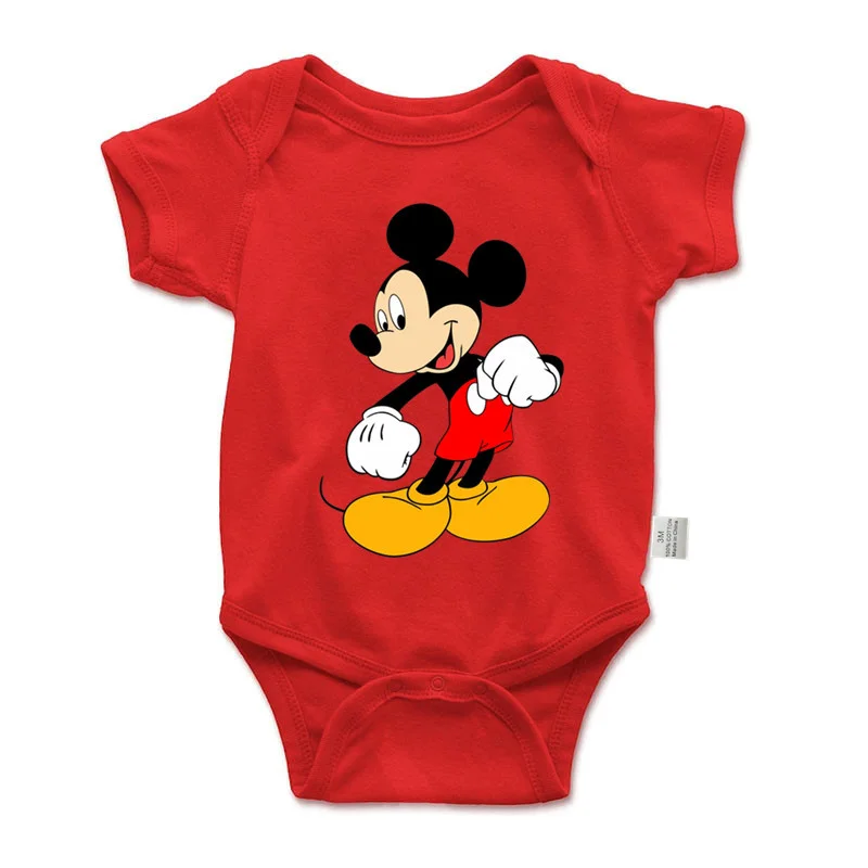 Cute Mickey Mouse Print Newborn Baby Clothes 100% Cotton Baby Romper Red Short Sleeve Infant Toddler Boys Bodysuit