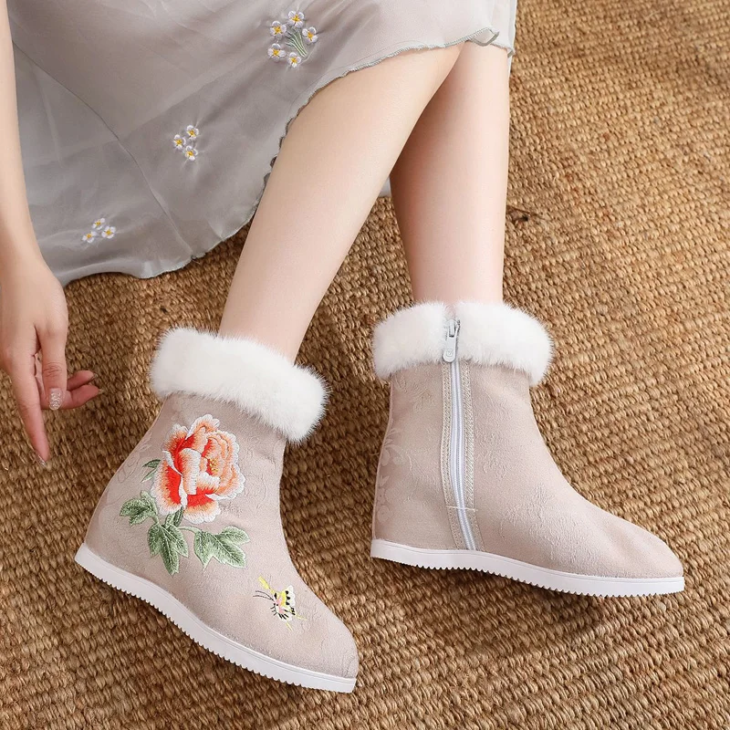 Женские ботинки на высоком каблуке зимняя обувь сапоги женские с круглым носком