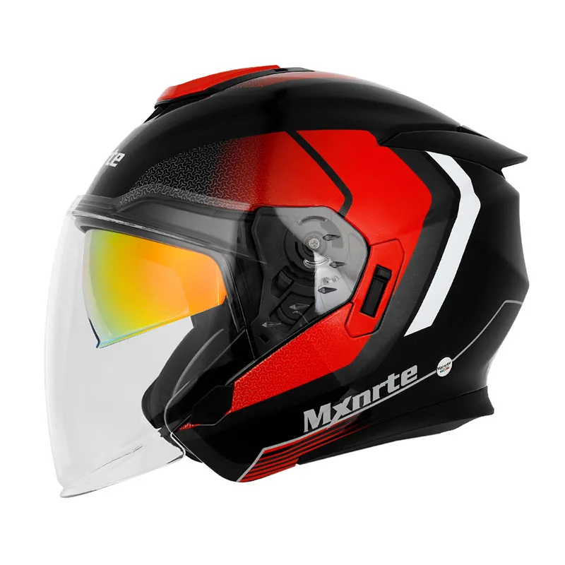 DOT Approved Mxnrte Dodge Black Red Helmet Men and Women Double Lens Half Motorcycle Off-Road Safety Casco Casque