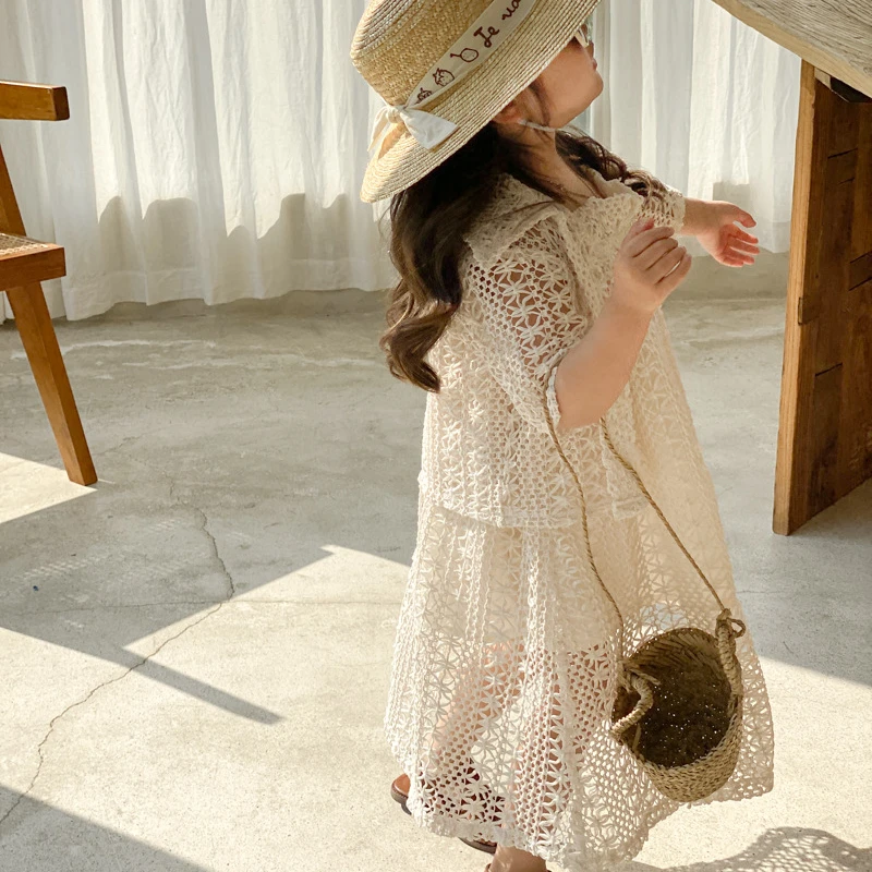 

Clothing Style Casual New Two Hollowed Sundress Simple Suit Piece Korean Children Spring Coat 2023 Sweet Out Summer Girls And