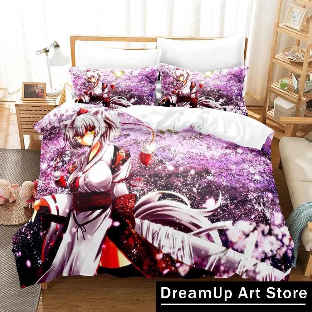 Фото Комплект постельного белья Kawaii Inubashiri Momiji Touhou, одинарный, полный, Queen King Size, комплект постельного белья для взрослых и детей, пододеяльник для спальни, аниме №1