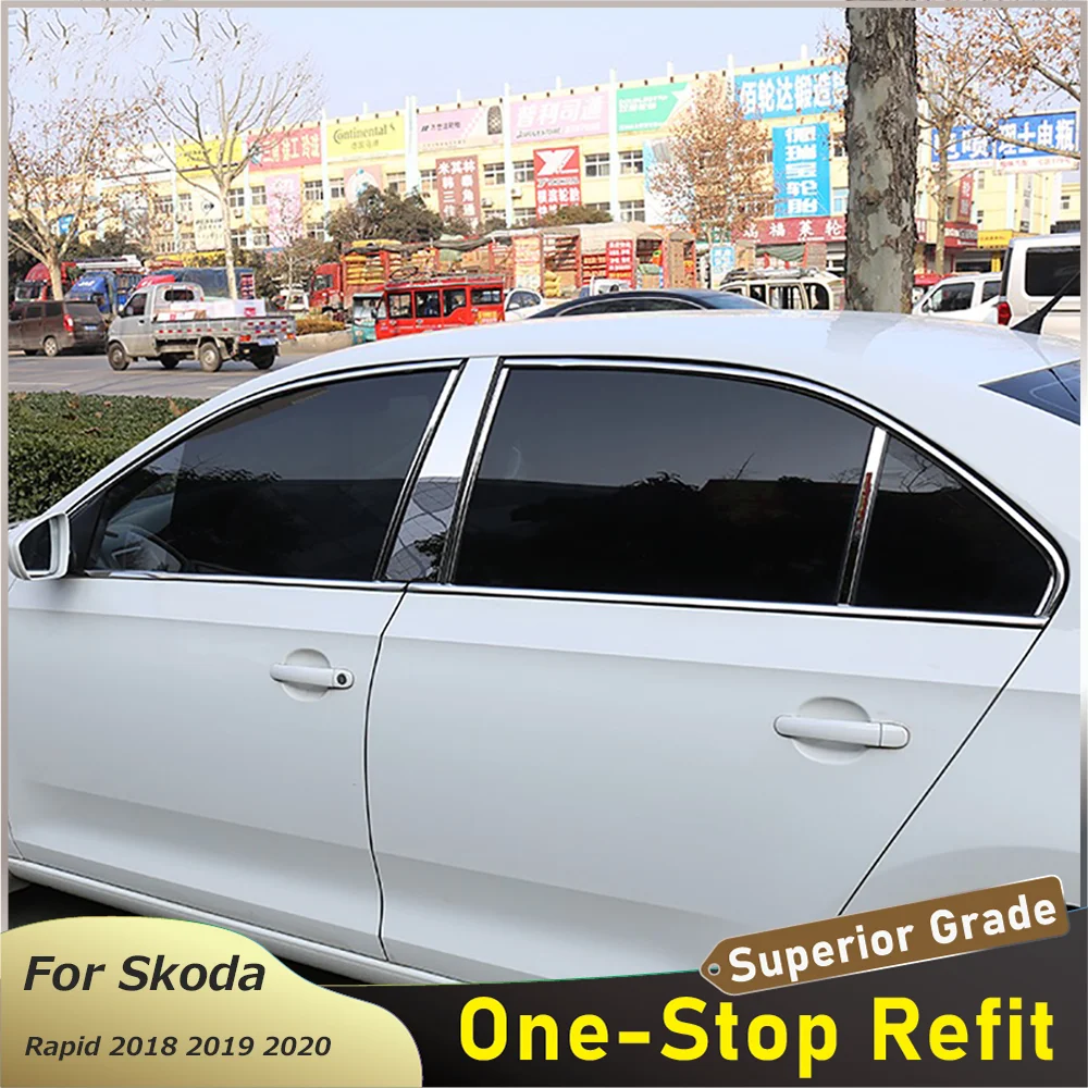 

Exterior Car Mouldings For Skoda Rapid 2018 2019 2020 Stainless Steel Window Pillar Trim Cover Strips Sticker 8Pcs/Set