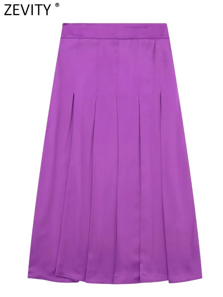

Zevity Женская мода однотонная широкая плиссированная дизайнерская мягкая на ощупь атласная юбка миди Faldas Mujer офисные женские шикарные платья QUN3641