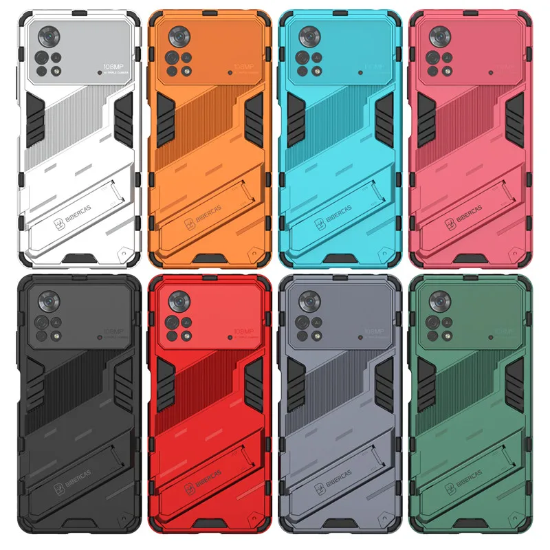 For Poco X4 Pro 5G Case For Xiaomi Poco X4 Pro Cover Punk Stlye Hard Rubber Bumper Armor Bracket Case Poco X4 M4 X3 M3 Pro
