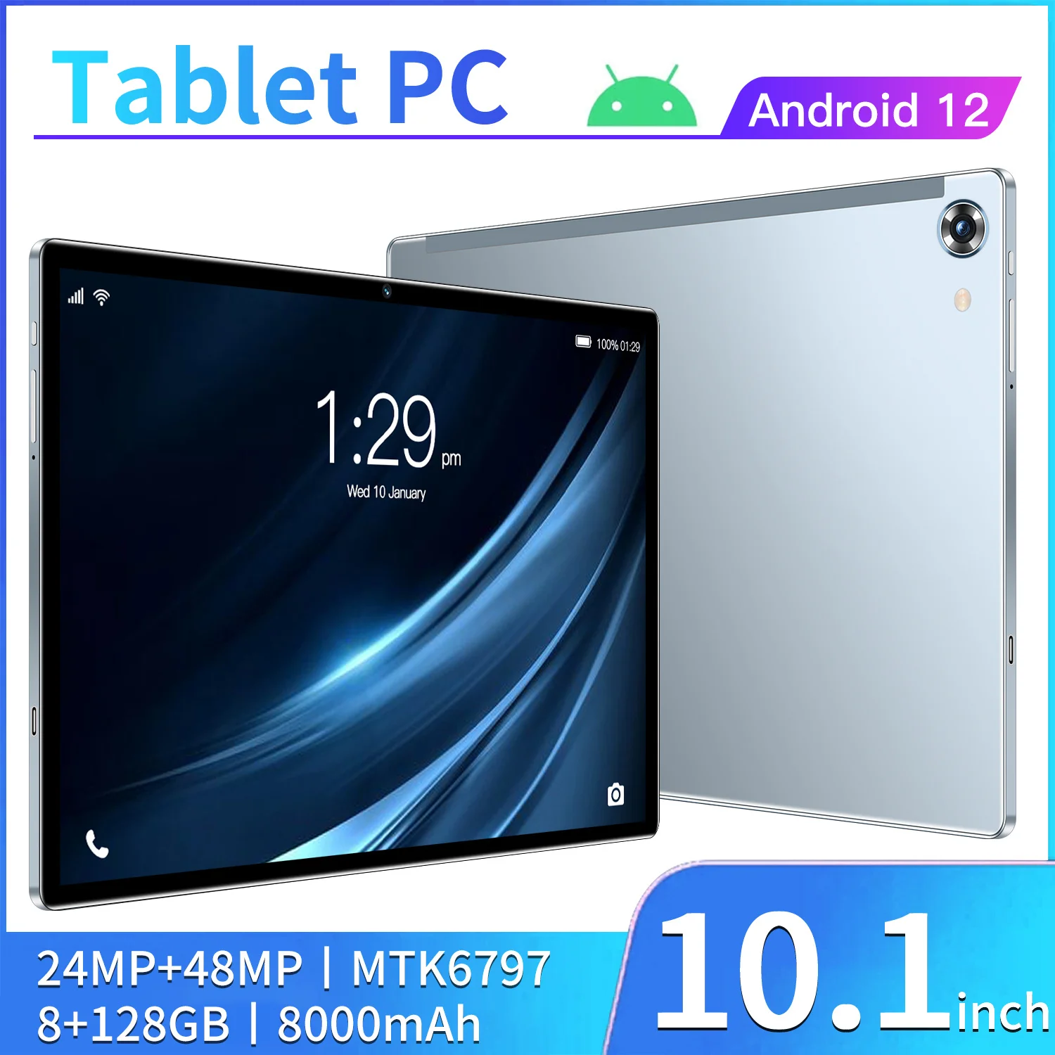 

2023 Android 12 WiFi Tablet PC Global Version Pad Tab 10.1 Inch 8G+128GB 8000mAh Dual SIM Tablet Camera GPS 5G Call Phone