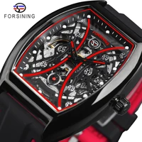 forsining fashion man luxury red design waterproof automatic mechanical skeleton watches luminous with silicone strap