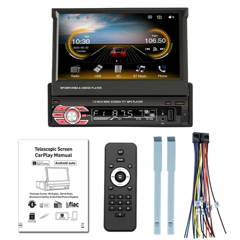 7-дюймовый HD выдвижной экран Carplay Audio MP5 1 Din радио-магнитофон Bluetooth плеер для Apple Carplay и Android