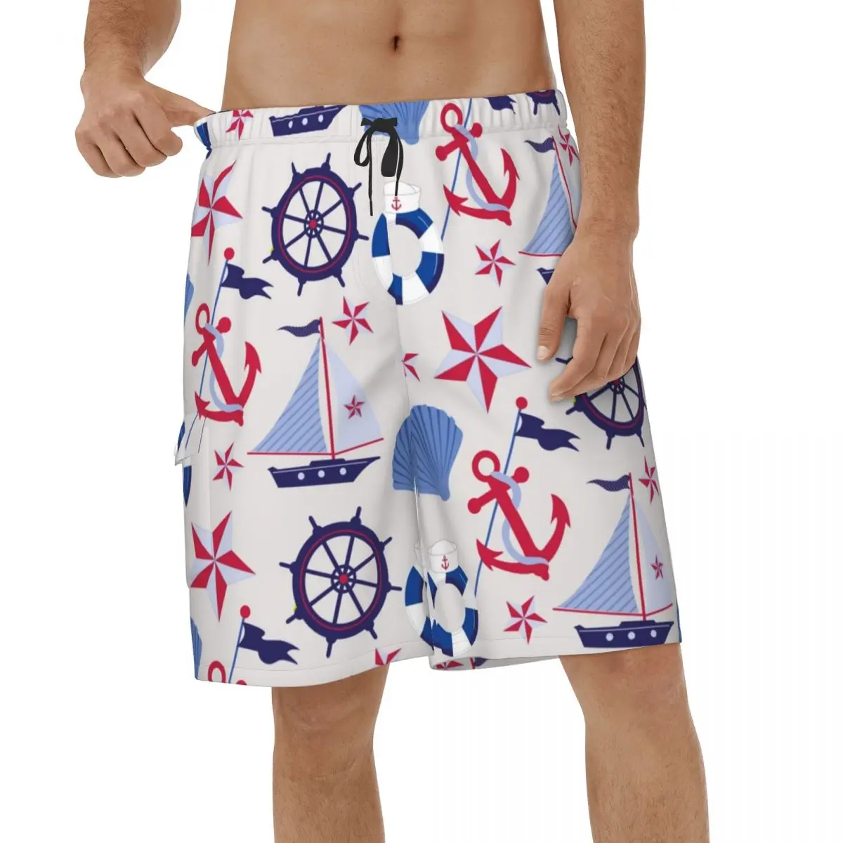 

Red Blue Nautical Pattern Shorts 3D Men's Swimming Shorts Printed Male Beachwear
