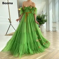 booma green sweetheart prom dresses off the shoulder flowers a line prom gowns illusion tiered tulle skirt formal party dresses