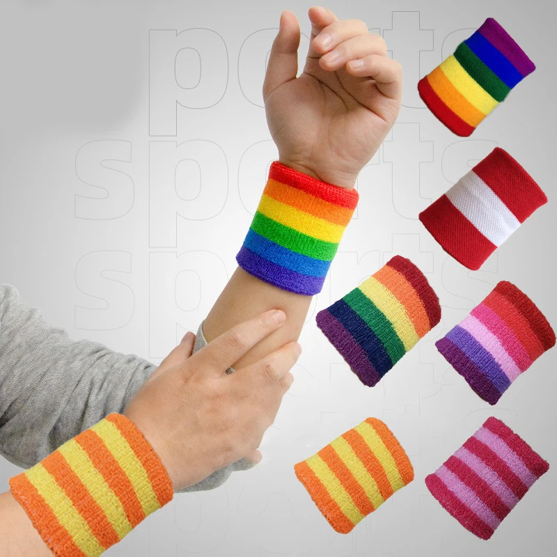 

1PC Rainbow Wrist Protectors Sweat Absorbent Sports Towel Wrist Sweatband Tennis Basketball Badminton Wrist Guard