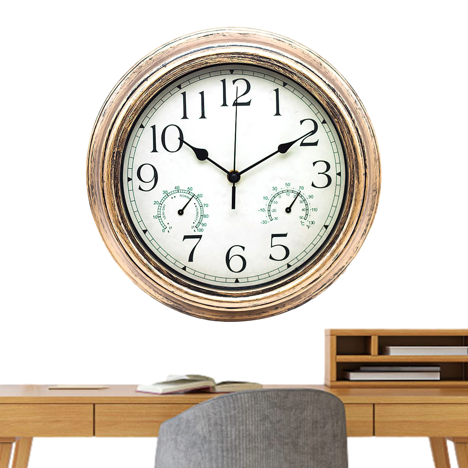 

Wall Clock 12 Inch 12 Inch Wall Clock Outdoor Indoor Modern Round Clock With Thermometer & Hygrometer Retro Clocks For Bathroom