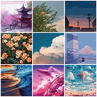 gatyztory diy pictures by number landscape kits painting by numbers sky and flower drawing on canvas picture art gift home decor