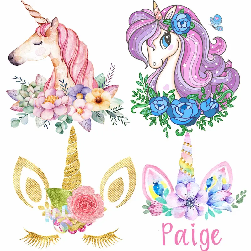 

Little Pony Patches on Clothes Blue Rose Flower Iron-on Transfers for Clothing Stickers Unicorn Thermoadhesive Patch for Kids