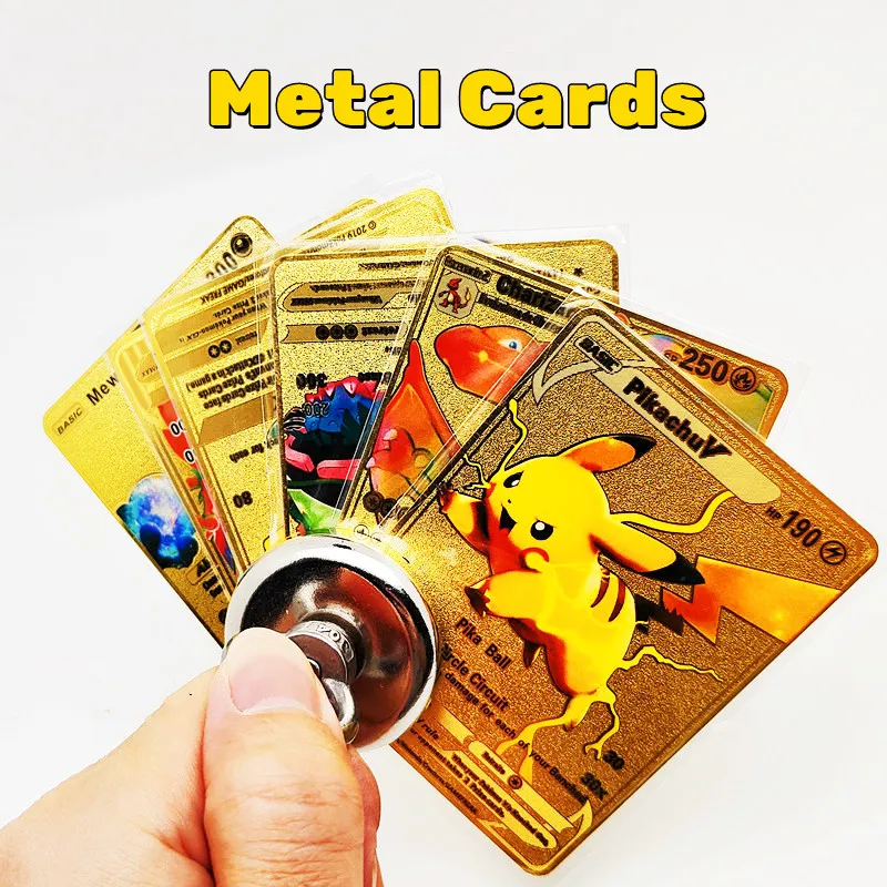 Metal Pokemon Cards Vmax Metal Pokemon Letters Pikachu Mewtwo Charizard Vmax Ex Golden Shiny Letters Game Collection Card Toys