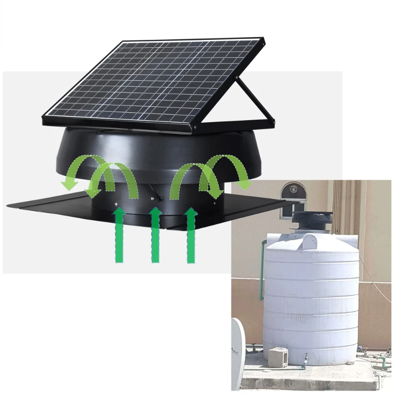 

Water Tank Hot Sale Heat Extractor 40W Solar Panel Powered Ceiling Exhaust Fans Roof Ventilation Attic Gable Air Blower DC Fan