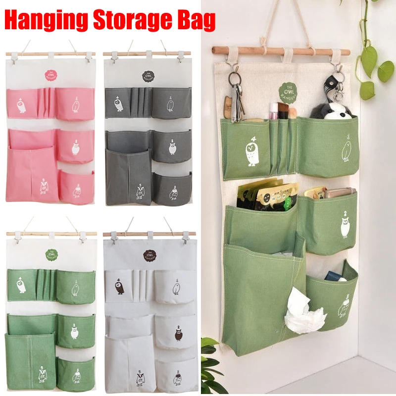 

Home Hanging Storage Bag Cotton Linen Organizer Container Paper Towel Hanging Bag Cosmetic Holder for Back Door Wall Bathroom