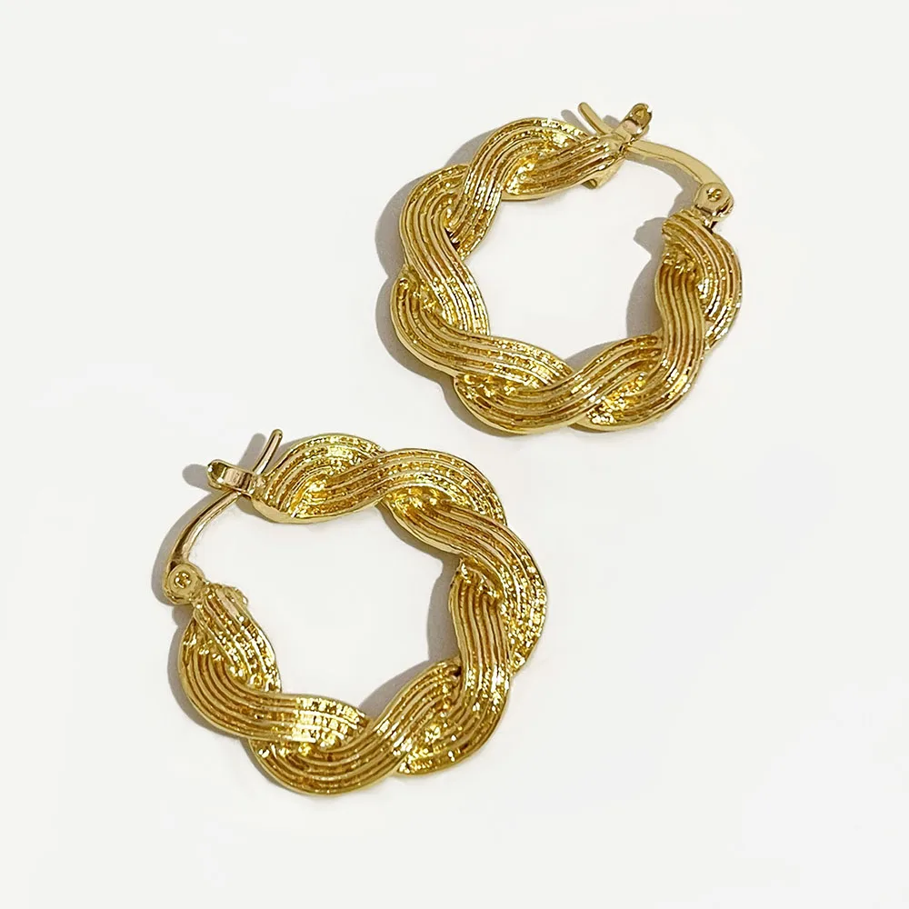 

Peri'sBox 27mm*26mm Gold Color Chunky Twisted Hoop Earrings Weave Circle Geometric Earrings for Women Statement Vintage Jewelry