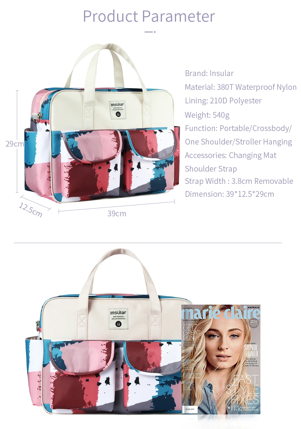 Insular Портативная сумка для подгузников Messenger Style Синтетическое волокно