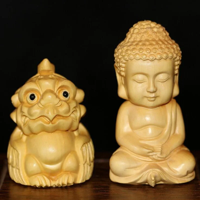 

Boxwood Wholesale Hand Piece Exquisite Carving Mythical Creatures Maitreya Tea Pet Buddhist Home Decorations
