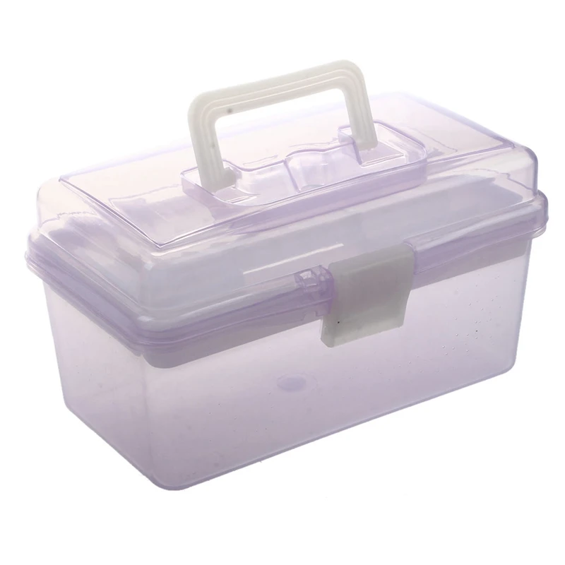 

2 шт., пластиковая ручка, 2-слойный ящик для хранения инструментов, прозрачный фиолетовый