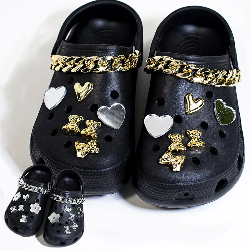 

Cute Cartoon Gold Silver Bear Charms for Croc DIY Flower Decoration Accessories Shoe