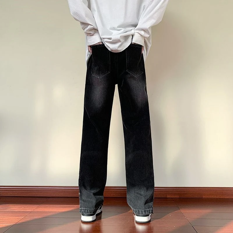 Wide Leg Straight Leg Jeans American High Street Trend Ankle Zipper Design Fashionable And Versatile Men'S Pants