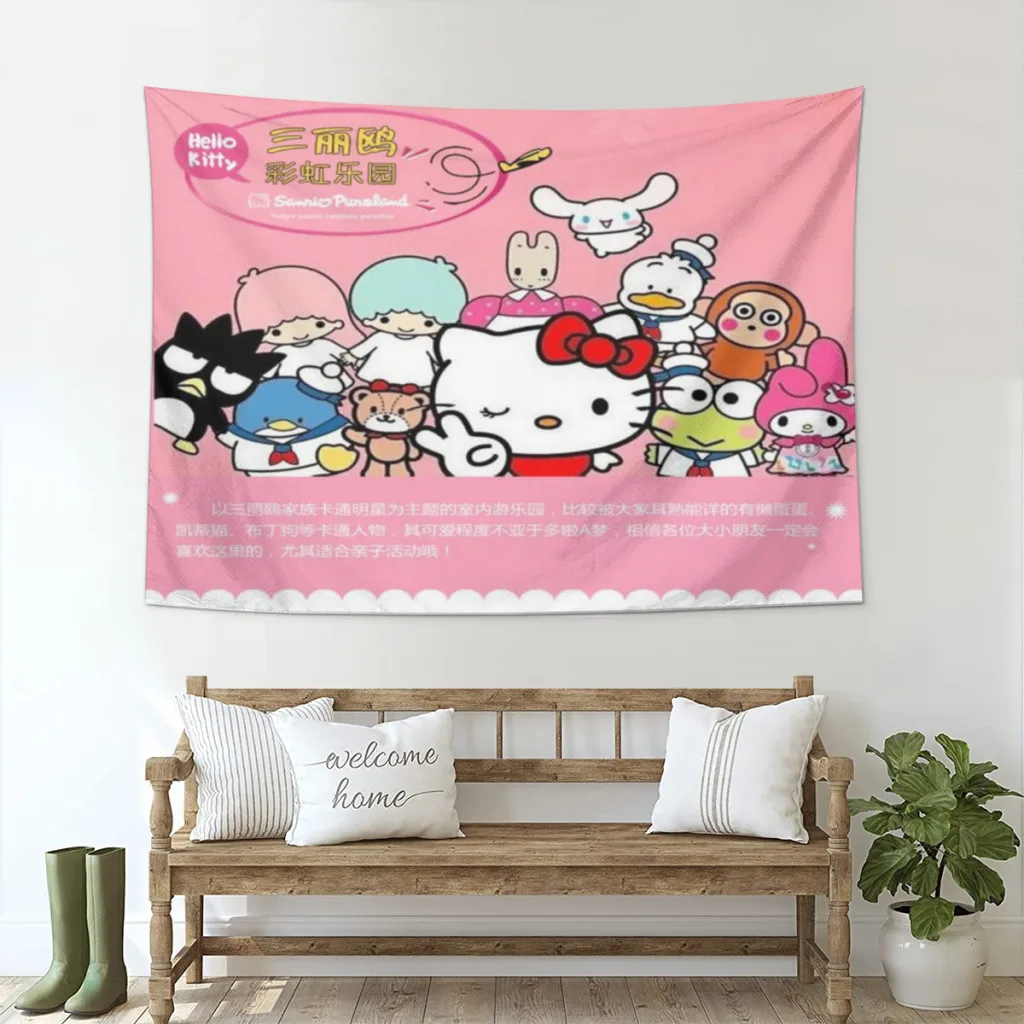 Милый аниме Sanrio Hello Kitty Kawaii гобелен декор комнаты эстетическое украшение дома