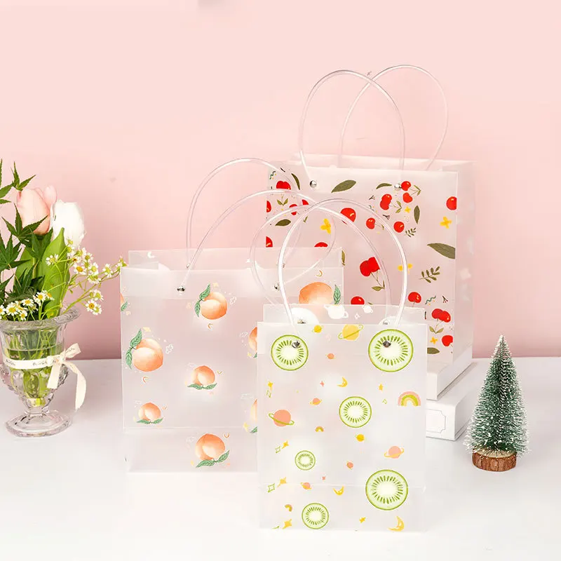 

5/10/20Pcs/Set PVC Transparent Tote Bag Fruit Pattern PP Frosted Gift Clothing Store Storage Wedding Party Goodie Packing Favors