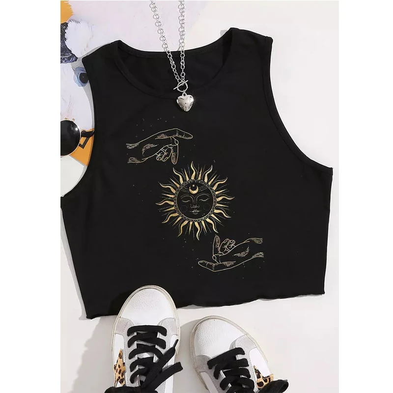 

2022 New Plus Size S-5XL Sun Moon Hand Print Women's Short Sleeve Casual O-neck Short Sleeve Loose Top Dropshipping T-shirt