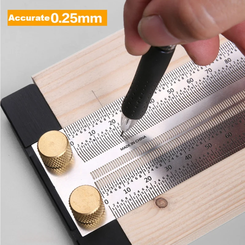 

T-Type 180/200/300/400mm Scale Ruler Hole Ruler Stainless Woodworking Scribing Mark Line Gauge Carpenter