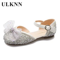 girl dress shoes princess girls shiny shoes 2022 children summer new hollow baotou slipper sandals for girls silver bow 25 35