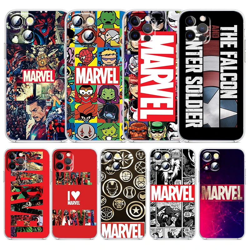 

Marvel Avengers Logo For Apple iPhone 13 12 11 mini 8 7 6 5 XS XR X SE 2020 Pro Max Plus Transparent Soft Phone Case Capa