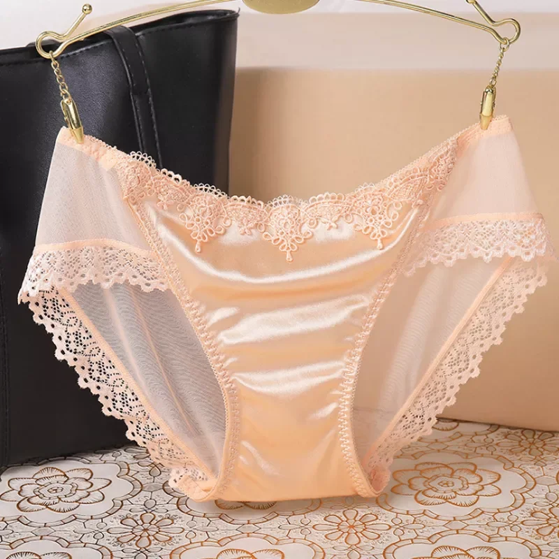 

French Style Women Underpants Female Panties Comfort Intimates Lace Underwear Briefs Ice Silk Hollow Out Sexy Lingerie